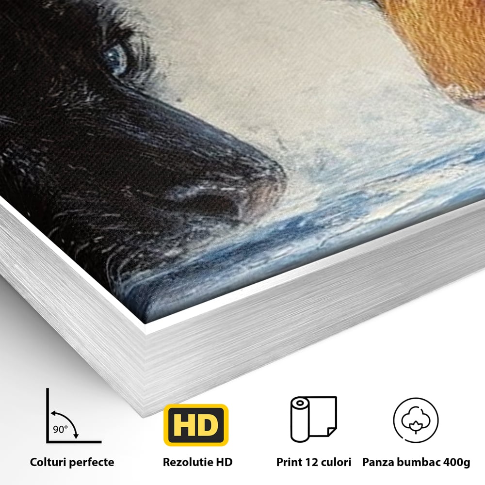 Tablou Canvas Premium, LuxCanva® M1222, Rivali in Oglinda, Pantera, Tigru, Feline, Apa, Valuri, Contrast, Reflexie, Forta, Duel, Rivalitate, Lupta, Birou, Living, Camera Copil