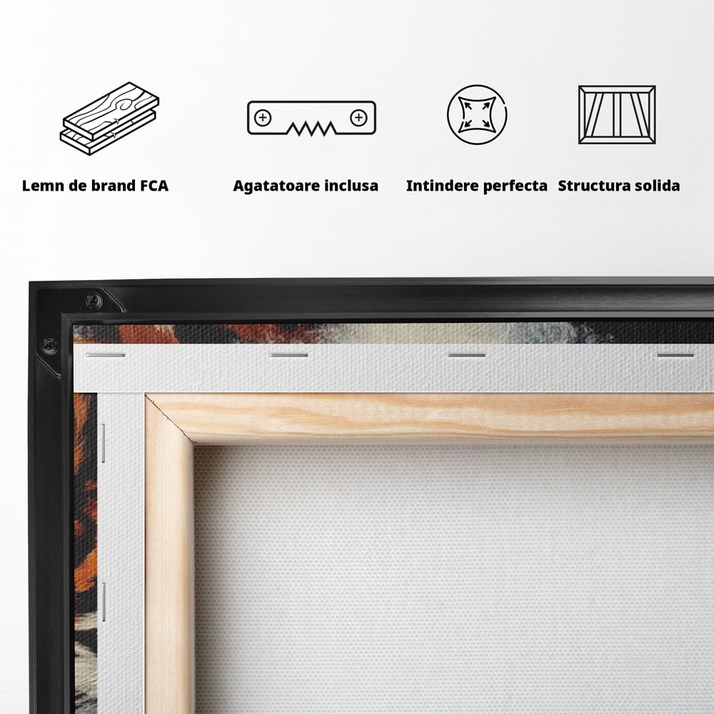 Tablou Canvas Premium, LuxCanva® M1222, Rivali in Oglinda, Pantera, Tigru, Feline, Apa, Valuri, Contrast, Reflexie, Forta, Duel, Rivalitate, Lupta, Birou, Living, Camera Copil