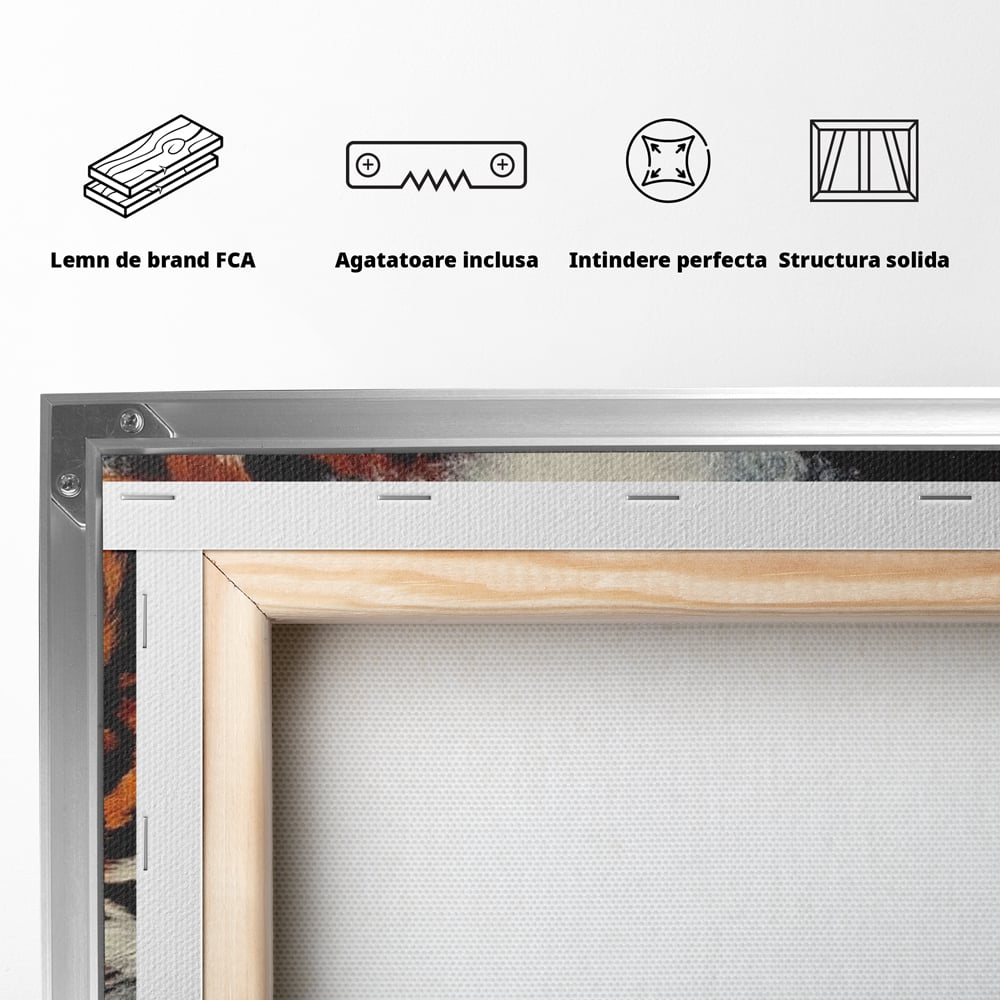 Tablou Canvas Premium, LuxCanva® M1222, Rivali in Oglinda, Pantera, Tigru, Feline, Apa, Valuri, Contrast, Reflexie, Forta, Duel, Rivalitate, Lupta, Birou, Living, Camera Copil
