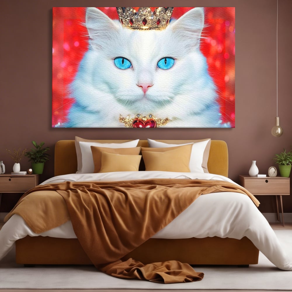 Tablou Canvas Premium, LuxCanva® M1223, Craiasa Regatului Rosu, Regina, Pisica, Coroana, Bijuterie, Stralucitor, Elegant, Nobil, Pufos, Cristal, Diamant, Lux, Birou, Living, Camera Copil
