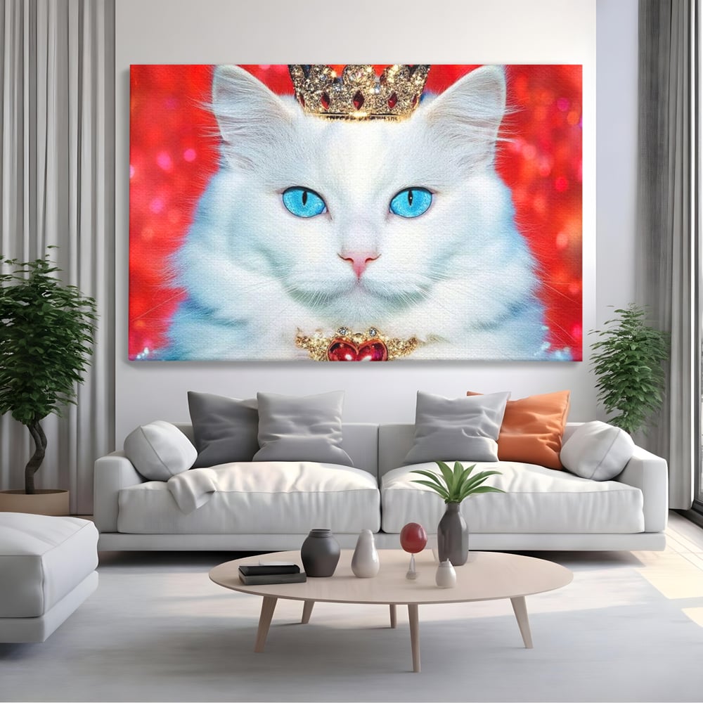 Tablou Canvas Premium, LuxCanva® M1223, Craiasa Regatului Rosu, Regina, Pisica, Coroana, Bijuterie, Stralucitor, Elegant, Nobil, Pufos, Cristal, Diamant, Lux, Birou, Living, Camera Copil