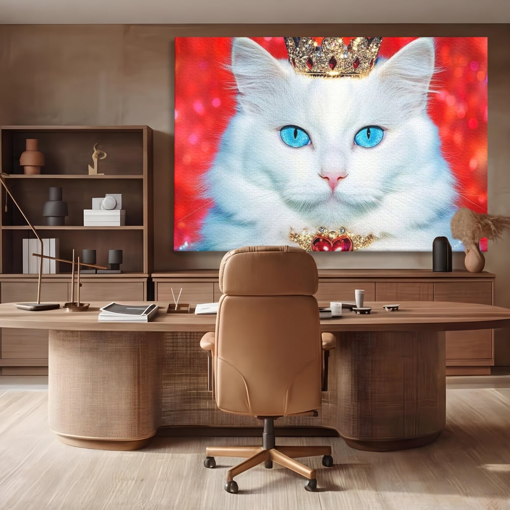 Tablou Canvas Premium, LuxCanva® M1223, Craiasa Regatului Rosu, Regina, Pisica, Coroana, Bijuterie, Stralucitor, Elegant, Nobil, Pufos, Cristal, Diamant, Lux, Birou, Living, Camera Copil