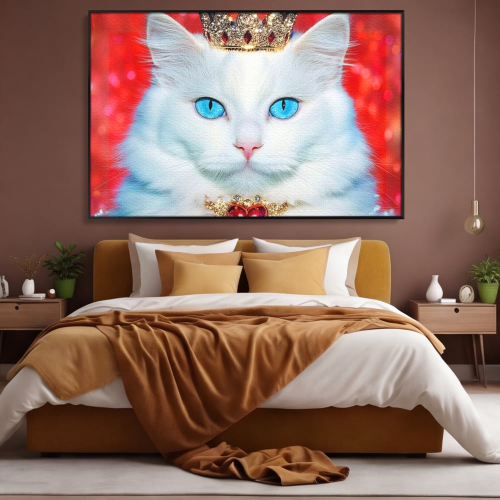 Tablou Canvas Premium, LuxCanva® M1223, Craiasa Regatului Rosu, Regina, Pisica, Coroana, Bijuterie, Stralucitor, Elegant, Nobil, Pufos, Cristal, Diamant, Lux, Birou, Living, Camera Copil