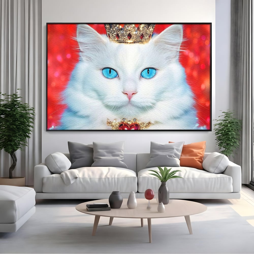 Tablou Canvas Premium, LuxCanva® M1223, Craiasa Regatului Rosu, Regina, Pisica, Coroana, Bijuterie, Stralucitor, Elegant, Nobil, Pufos, Cristal, Diamant, Lux, Birou, Living, Camera Copil
