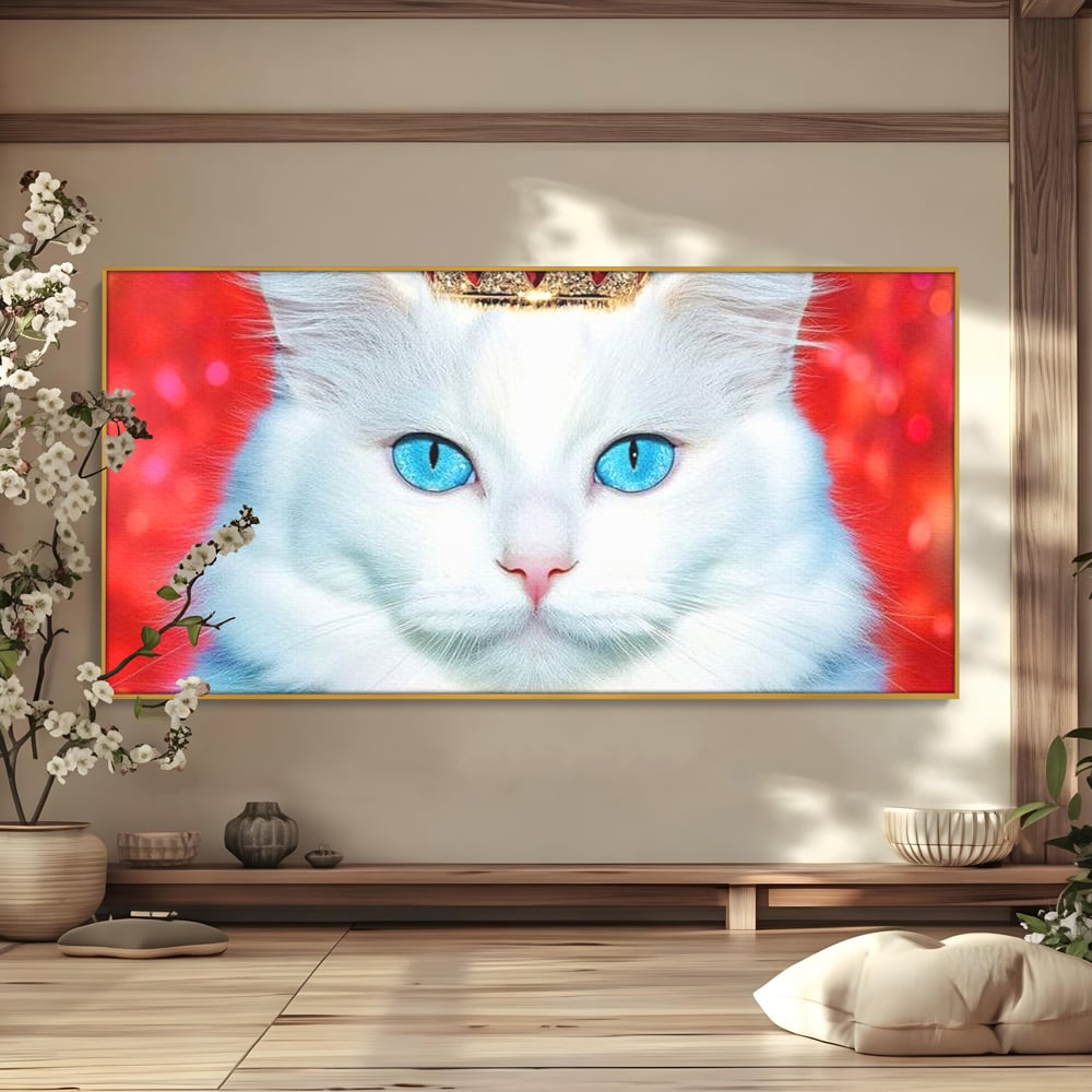 Tablou Canvas Premium, LuxCanva® M1223, Craiasa Regatului Rosu, Regina, Pisica, Coroana, Bijuterie, Stralucitor, Elegant, Nobil, Pufos, Cristal, Diamant, Lux, Birou, Living, Camera Copil