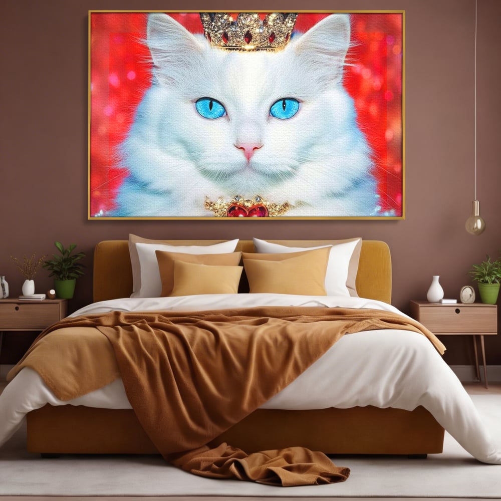 Tablou Canvas Premium, LuxCanva® M1223, Craiasa Regatului Rosu, Regina, Pisica, Coroana, Bijuterie, Stralucitor, Elegant, Nobil, Pufos, Cristal, Diamant, Lux, Birou, Living, Camera Copil