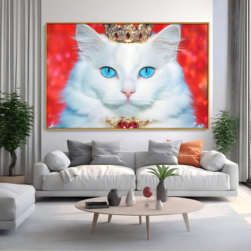 Tablou Canvas Premium, LuxCanva® M1223, Craiasa Regatului Rosu, Regina, Pisica, Coroana, Bijuterie, Stralucitor, Elegant, Nobil, Pufos, Cristal, Diamant, Lux, Birou, Living, Camera Copil