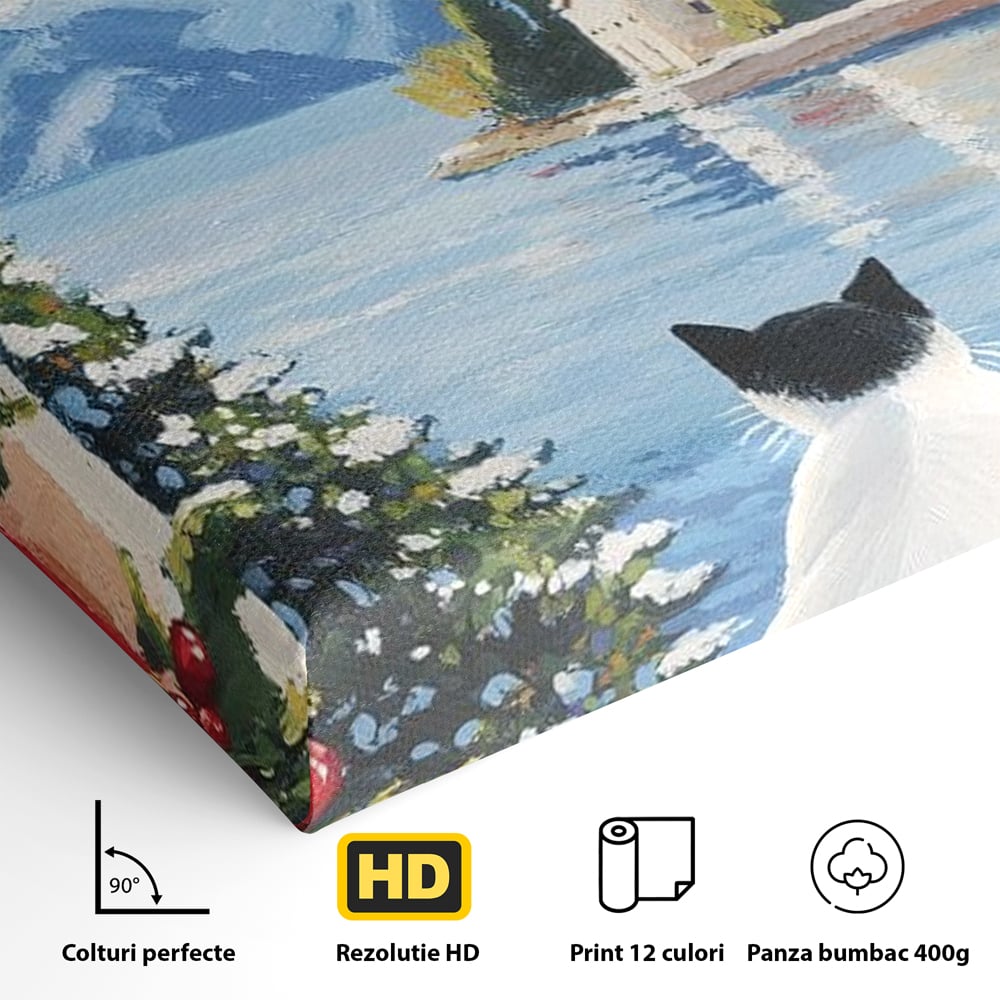 Tablou Canvas Premium, LuxCanva® M1224, Pisica si Domurile de Aur, Iarna, Biserica, Munte, Peisaj, Lac, Brad, Globuri, Fereastra, Priveliste, Meditatie, Birou, Living, Camera Copil