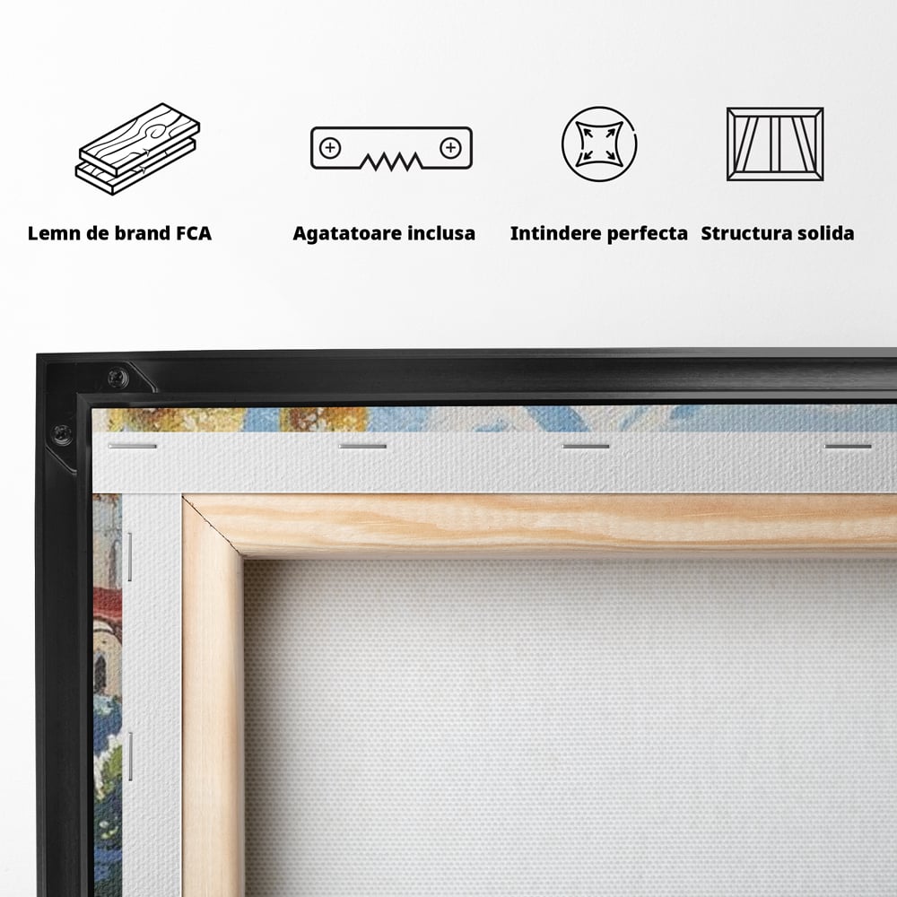 Tablou Canvas Premium, LuxCanva® M1224, Pisica si Domurile de Aur, Iarna, Biserica, Munte, Peisaj, Lac, Brad, Globuri, Fereastra, Priveliste, Meditatie, Birou, Living, Camera Copil