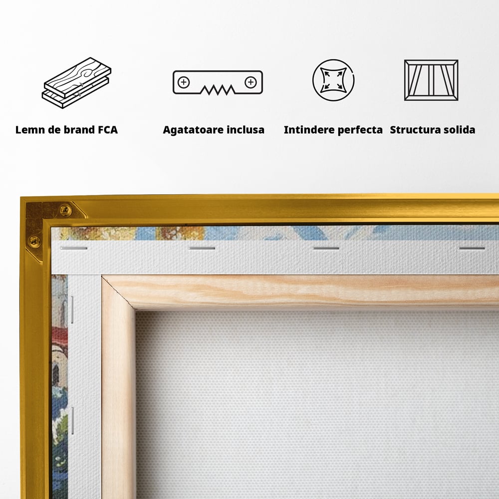 Tablou Canvas Premium, LuxCanva® M1224, Pisica si Domurile de Aur, Iarna, Biserica, Munte, Peisaj, Lac, Brad, Globuri, Fereastra, Priveliste, Meditatie, Birou, Living, Camera Copil