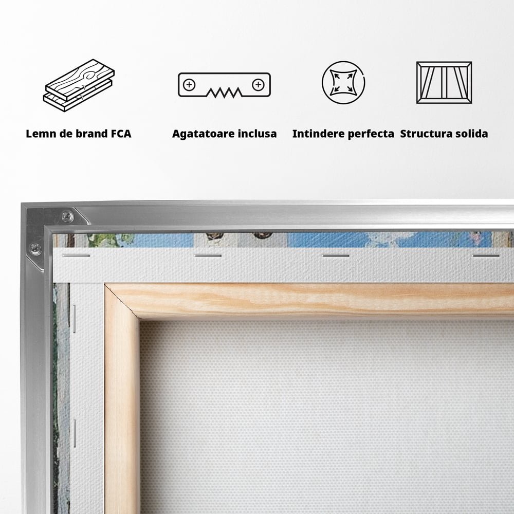 Tablou Canvas Premium, LuxCanva® M1225, De Veghe la Fereastra, Pisica, Turn, Gradina, Clopot, Biserica, Flori, Vegetatie, Natura, Lumina, Credinta, Primavara, Birou, Living, Camera Copil