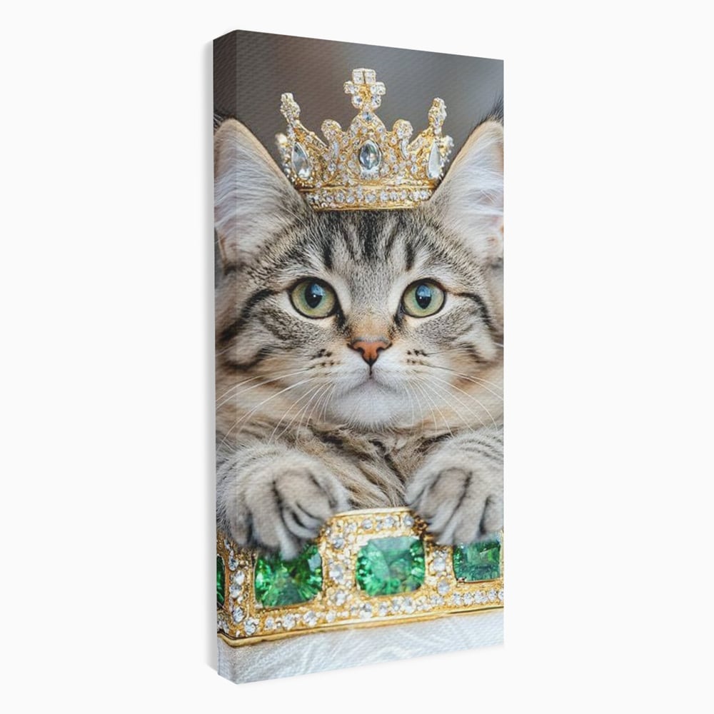 Tablou Canvas Premium, LuxCanva® M1227, Regele Smarald, Motan, Blanita, Coroana, Rege, Bijuterie, Diamante, Regat, Smarald, Nobil, Pufos, Portret, Birou, Living, Camera Copil