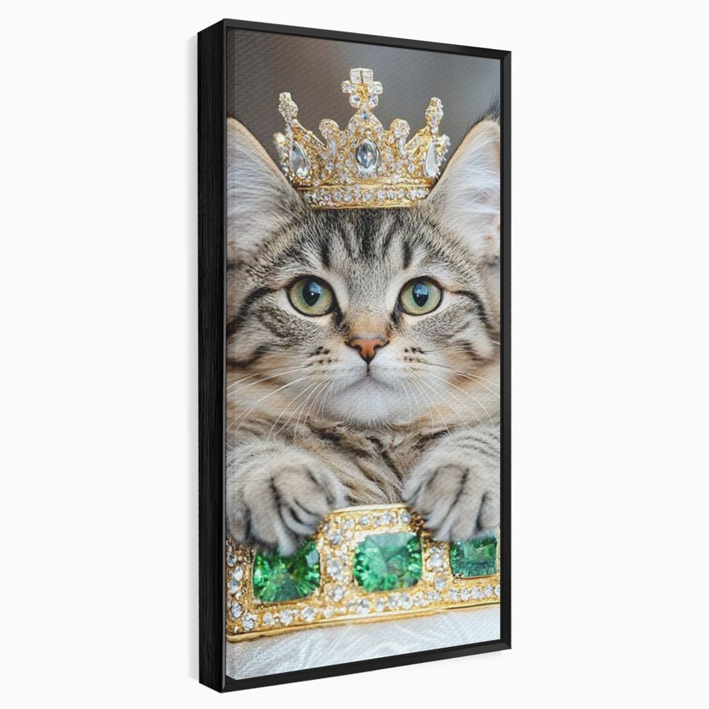 Tablou Canvas Premium, LuxCanva® M1227, Regele Smarald, Motan, Blanita, Coroana, Rege, Bijuterie, Diamante, Regat, Smarald, Nobil, Pufos, Portret, Birou, Living, Camera Copil