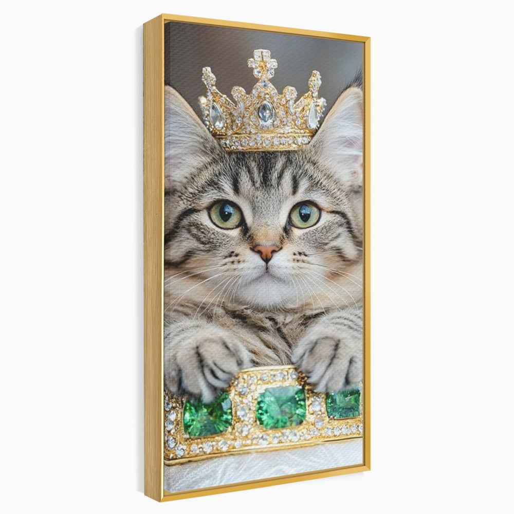 Tablou Canvas Premium, LuxCanva® M1227, Regele Smarald, Motan, Blanita, Coroana, Rege, Bijuterie, Diamante, Regat, Smarald, Nobil, Pufos, Portret, Birou, Living, Camera Copil