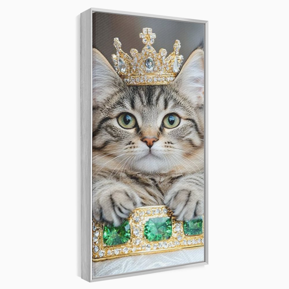 Tablou Canvas Premium, LuxCanva® M1227, Regele Smarald, Motan, Blanita, Coroana, Rege, Bijuterie, Diamante, Regat, Smarald, Nobil, Pufos, Portret, Birou, Living, Camera Copil