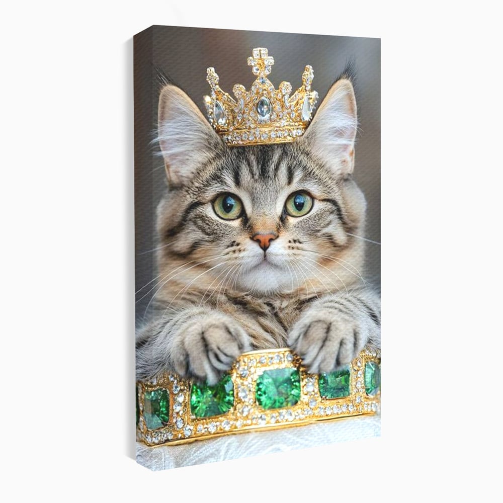 Tablou Canvas Premium, LuxCanva® M1227, Regele Smarald, Motan, Blanita, Coroana, Rege, Bijuterie, Diamante, Regat, Smarald, Nobil, Pufos, Portret, Birou, Living, Camera Copil