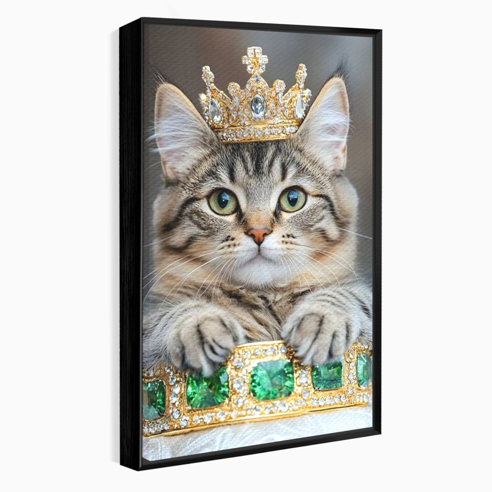 Tablou Canvas Premium, LuxCanva® M1227, Regele Smarald, Motan, Blanita, Coroana, Rege, Bijuterie, Diamante, Regat, Smarald, Nobil, Pufos, Portret, Birou, Living, Camera Copil