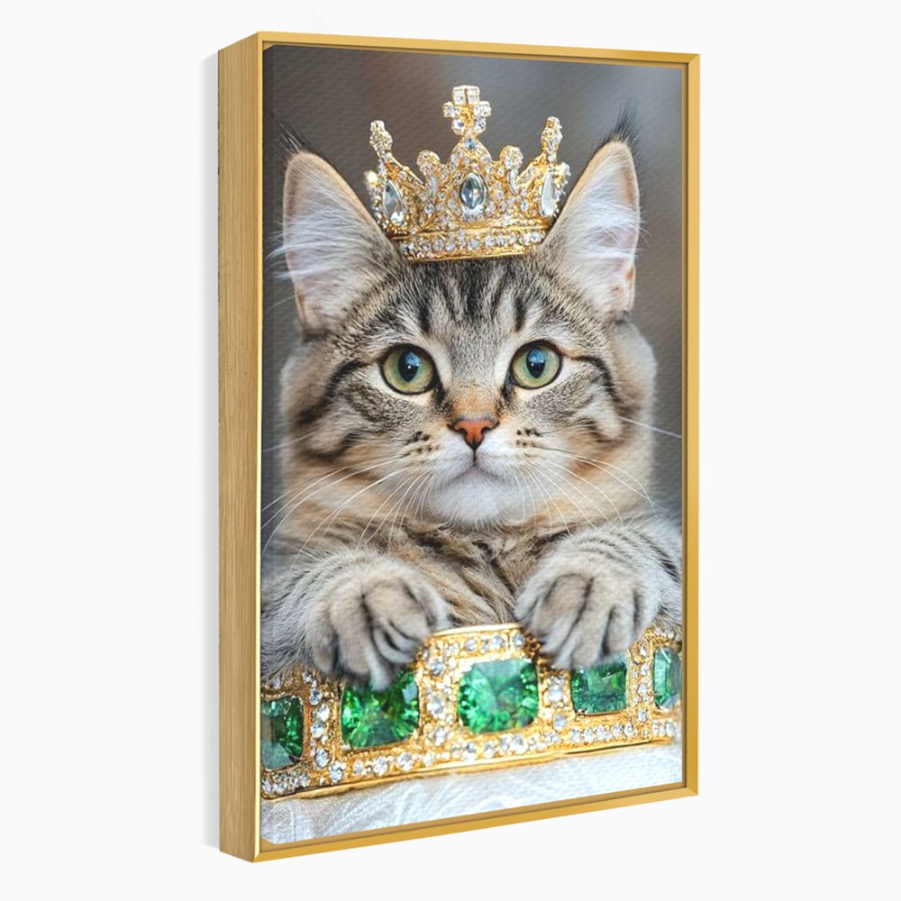 Tablou Canvas Premium, LuxCanva® M1227, Regele Smarald, Motan, Blanita, Coroana, Rege, Bijuterie, Diamante, Regat, Smarald, Nobil, Pufos, Portret, Birou, Living, Camera Copil