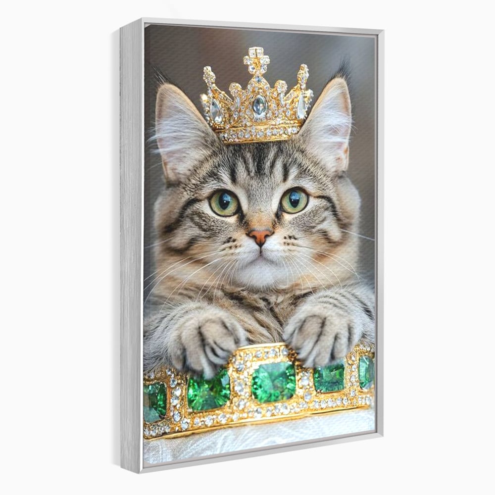 Tablou Canvas Premium, LuxCanva® M1227, Regele Smarald, Motan, Blanita, Coroana, Rege, Bijuterie, Diamante, Regat, Smarald, Nobil, Pufos, Portret, Birou, Living, Camera Copil