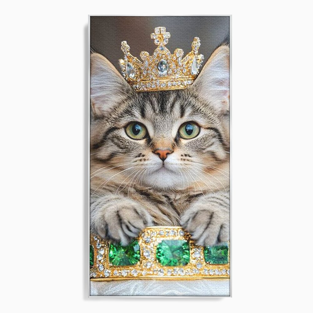 Tablou Canvas Premium, LuxCanva® M1227, Regele Smarald, Motan, Blanita, Coroana, Rege, Bijuterie, Diamante, Regat, Smarald, Nobil, Pufos, Portret, Birou, Living, Camera Copil