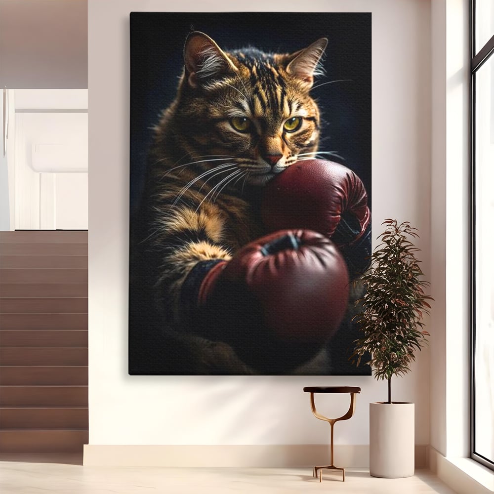 Tablou Canvas Premium, LuxCanva® M1228, Campion cu Blanita, Box, Campion, Manusi, Luptator, Motan, Duel, Victorie, Spirit, Motivational, Curaj, Birou, Living, Camera Copil