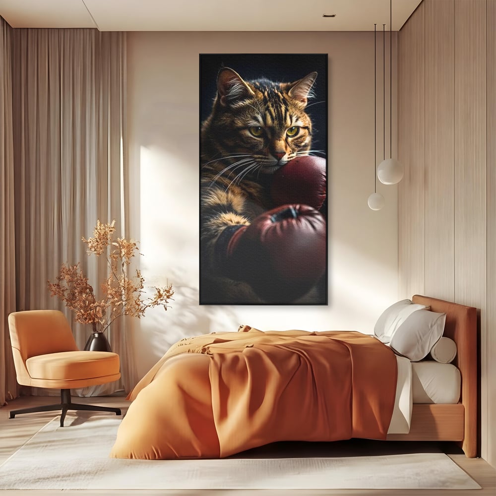 Tablou Canvas Premium, LuxCanva® M1228, Campion cu Blanita, Box, Campion, Manusi, Luptator, Motan, Duel, Victorie, Spirit, Motivational, Curaj, Birou, Living, Camera Copil