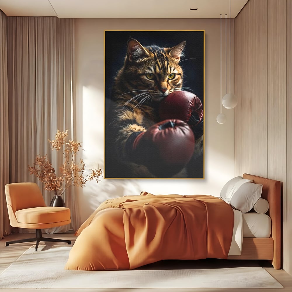 Tablou Canvas Premium, LuxCanva® M1228, Campion cu Blanita, Box, Campion, Manusi, Luptator, Motan, Duel, Victorie, Spirit, Motivational, Curaj, Birou, Living, Camera Copil