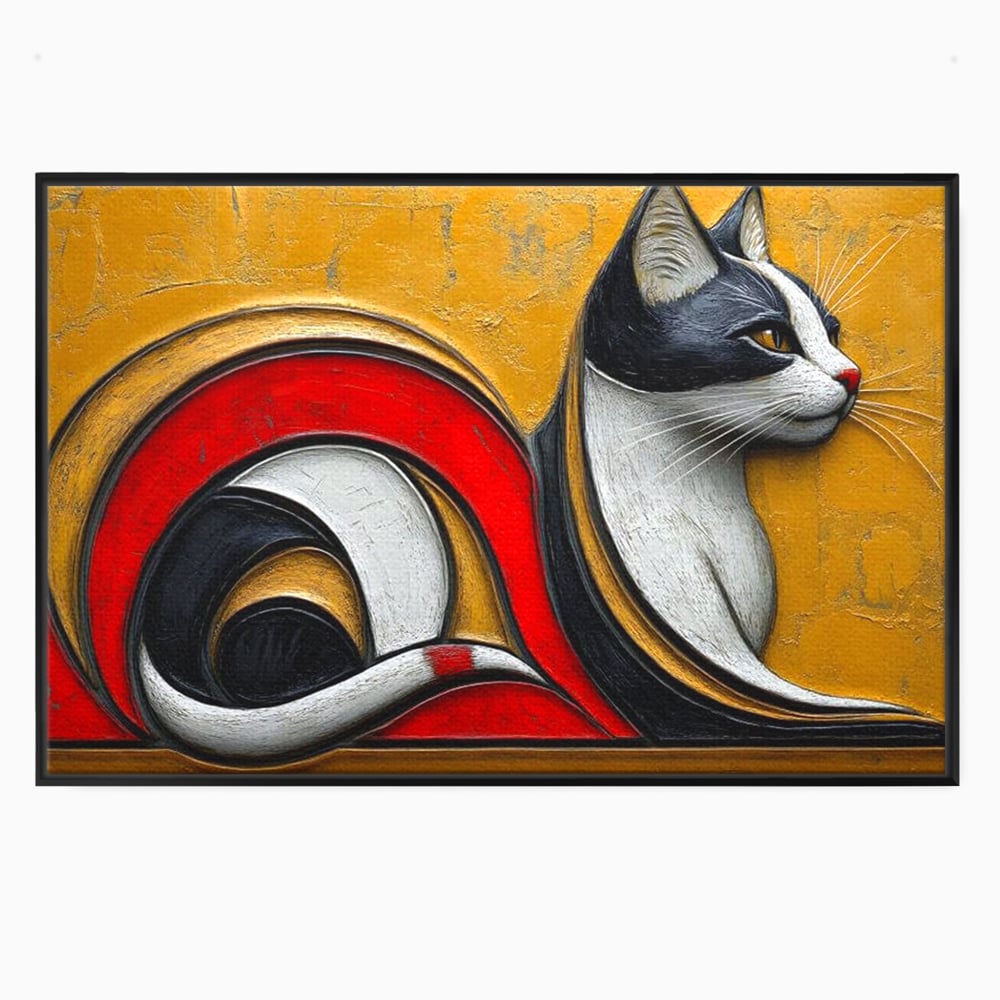 Tablou Canvas Premium, LuxCanva® M1230, Simfonia Mustatilor de Aur, Abstract, Felina, Grafica, Auriu, Profil, Elegant, Forme, Detalii, Antic, Birou, Living, Camera Copil