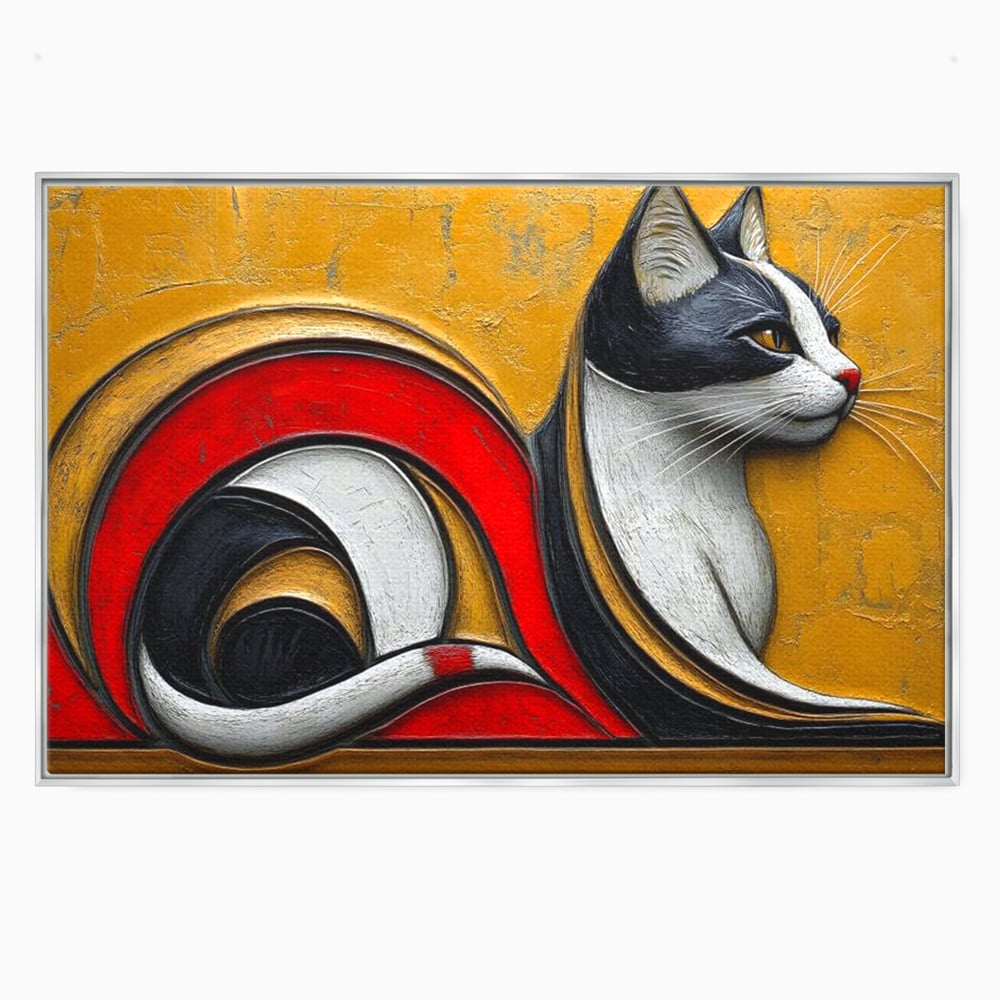 Tablou Canvas Premium, LuxCanva® M1230, Simfonia Mustatilor de Aur, Abstract, Felina, Grafica, Auriu, Profil, Elegant, Forme, Detalii, Antic, Birou, Living, Camera Copil
