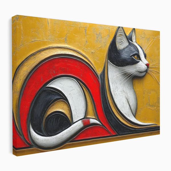 Tablou Canvas Premium, LuxCanva® M1230, Simfonia Mustatilor de Aur, Abstract, Felina, Grafica, Auriu, Profil, Elegant, Forme, Detalii, Antic, Birou, Living, Camera Copil