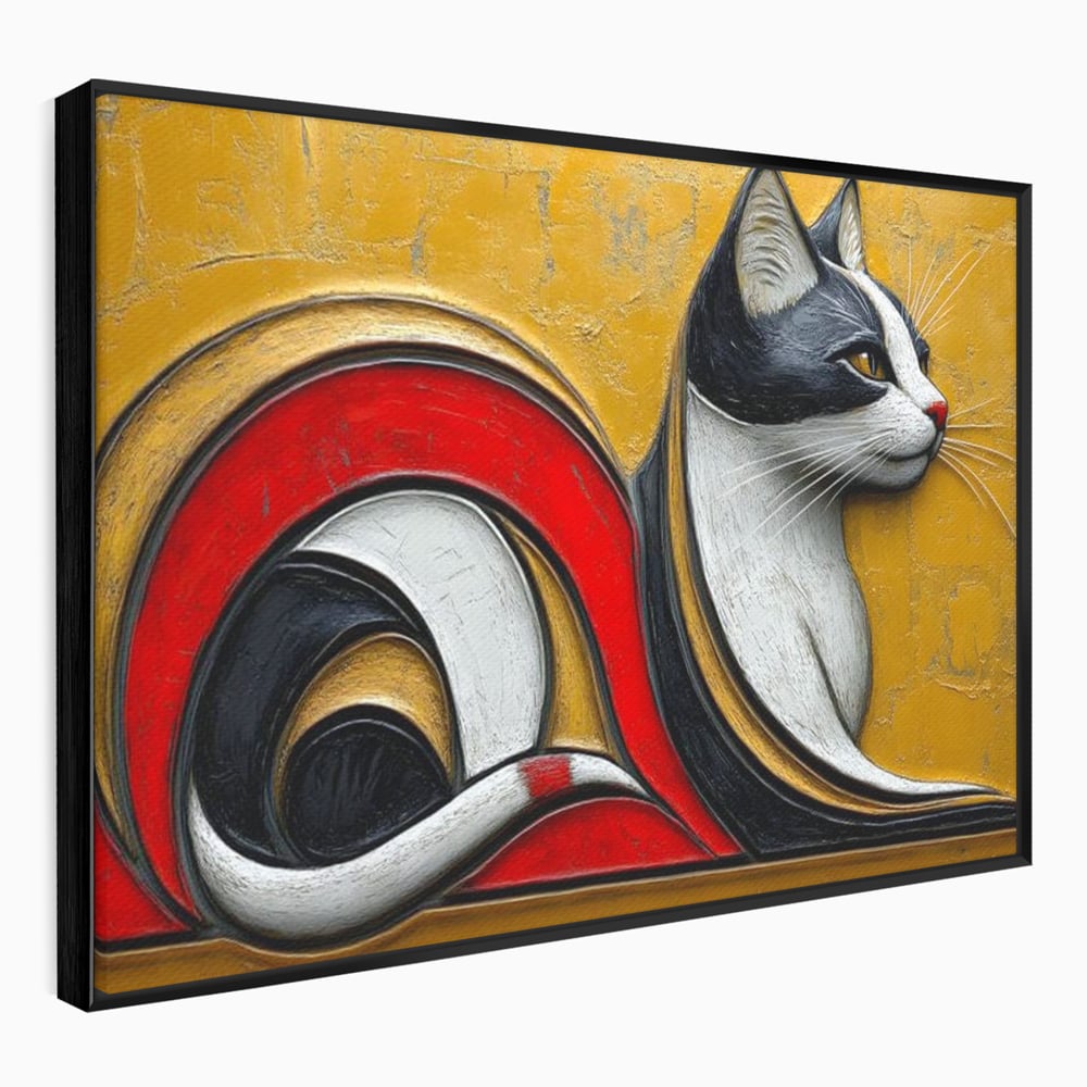 Tablou Canvas Premium, LuxCanva® M1230, Simfonia Mustatilor de Aur, Abstract, Felina, Grafica, Auriu, Profil, Elegant, Forme, Detalii, Antic, Birou, Living, Camera Copil