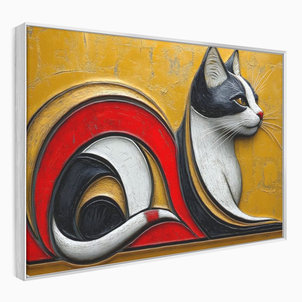Tablou Canvas Premium, LuxCanva® M1230, Simfonia Mustatilor de Aur, Abstract, Felina, Grafica, Auriu, Profil, Elegant, Forme, Detalii, Antic, Birou, Living, Camera Copil