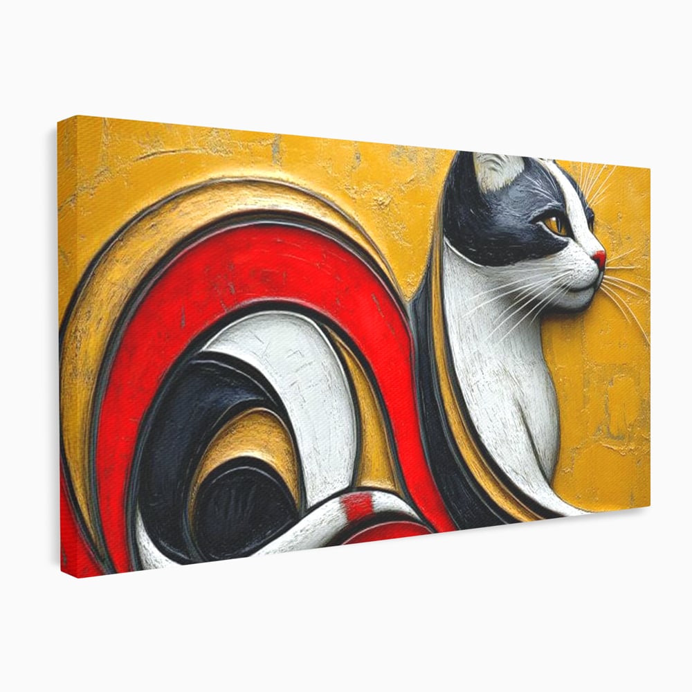 Tablou Canvas Premium, LuxCanva® M1230, Simfonia Mustatilor de Aur, Abstract, Felina, Grafica, Auriu, Profil, Elegant, Forme, Detalii, Antic, Birou, Living, Camera Copil