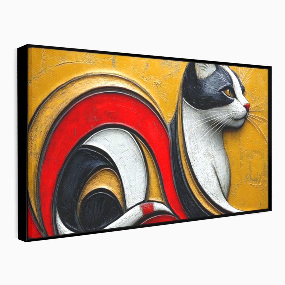 Tablou Canvas Premium, LuxCanva® M1230, Simfonia Mustatilor de Aur, Abstract, Felina, Grafica, Auriu, Profil, Elegant, Forme, Detalii, Antic, Birou, Living, Camera Copil