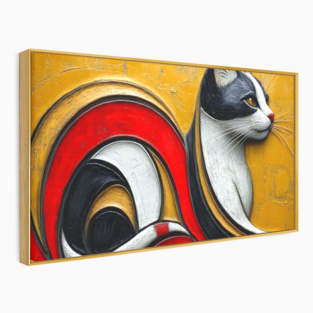 Tablou Canvas Premium, LuxCanva® M1230, Simfonia Mustatilor de Aur, Abstract, Felina, Grafica, Auriu, Profil, Elegant, Forme, Detalii, Antic, Birou, Living, Camera Copil