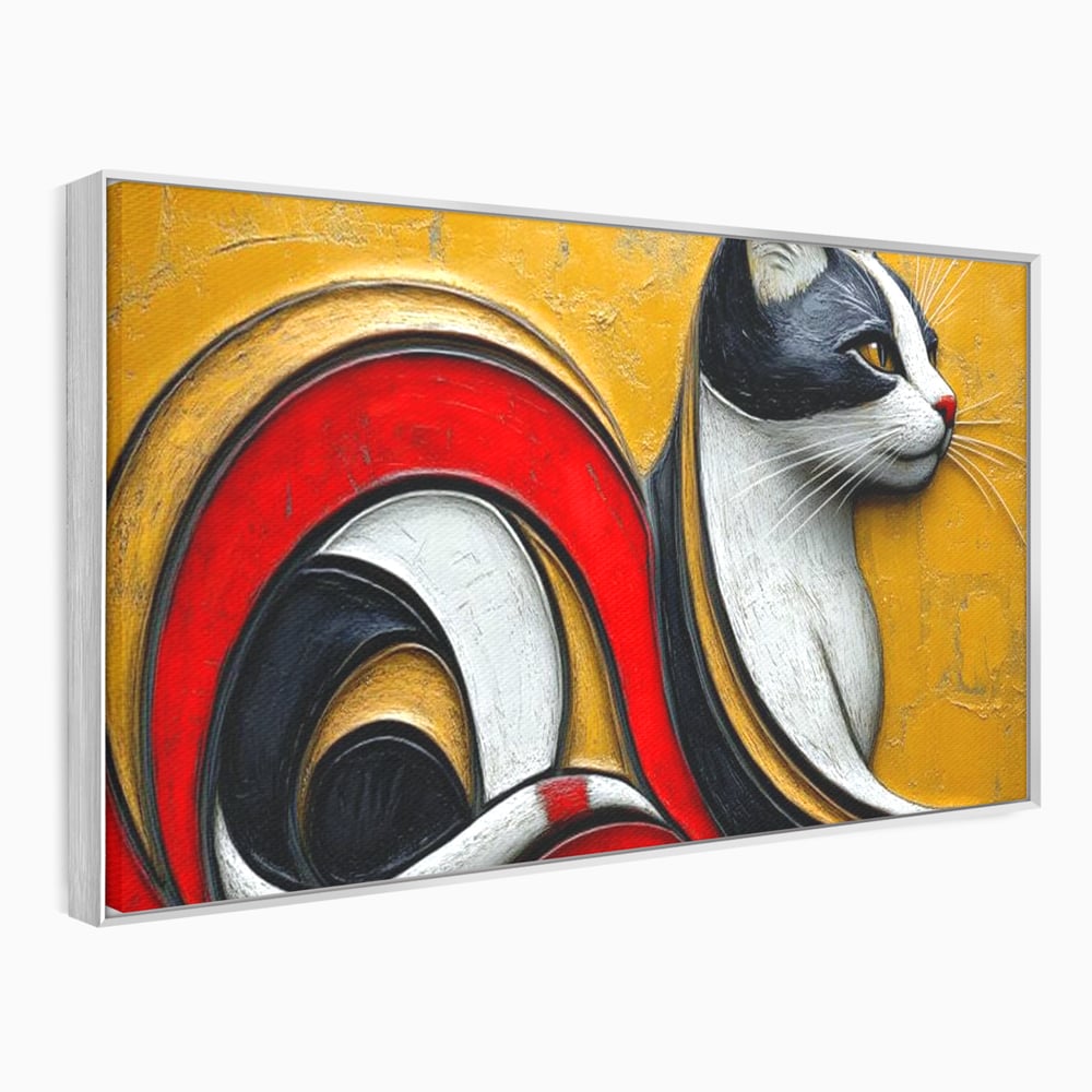 Tablou Canvas Premium, LuxCanva® M1230, Simfonia Mustatilor de Aur, Abstract, Felina, Grafica, Auriu, Profil, Elegant, Forme, Detalii, Antic, Birou, Living, Camera Copil