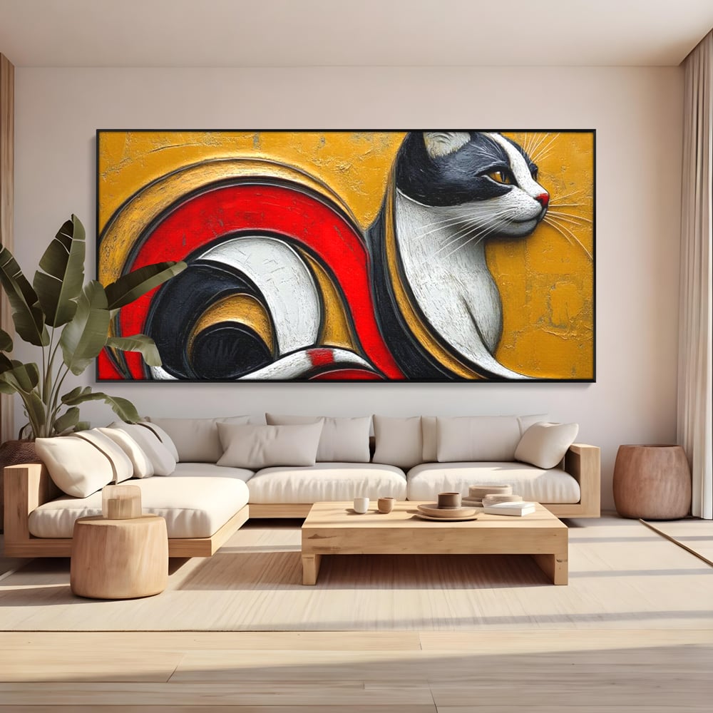 Tablou Canvas Premium, LuxCanva® M1230, Simfonia Mustatilor de Aur, Abstract, Felina, Grafica, Auriu, Profil, Elegant, Forme, Detalii, Antic, Birou, Living, Camera Copil