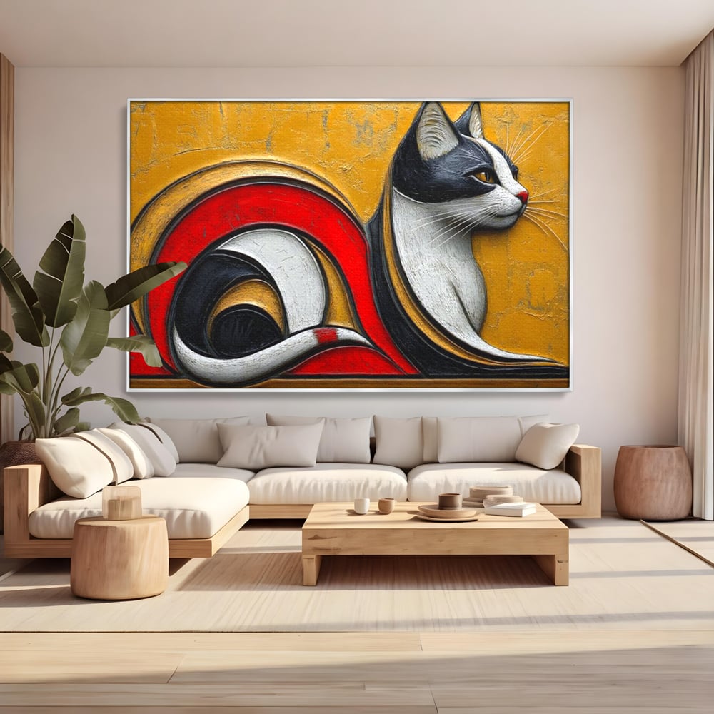 Tablou Canvas Premium, LuxCanva® M1230, Simfonia Mustatilor de Aur, Abstract, Felina, Grafica, Auriu, Profil, Elegant, Forme, Detalii, Antic, Birou, Living, Camera Copil