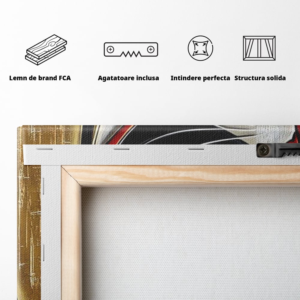 Tablou Canvas Premium, LuxCanva® M1231, Felina de Colectie, Arta Moderna, Pisica, Portret, Rosu, Veselie, Abstract, Auriu, Profil, Texturat, Artistic, Birou, Living, Camera Copil
