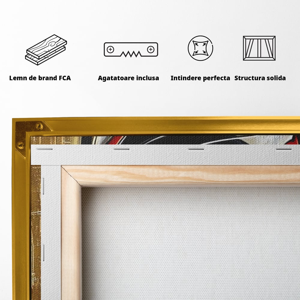 Tablou Canvas Premium, LuxCanva® M1231, Felina de Colectie, Arta Moderna, Pisica, Portret, Rosu, Veselie, Abstract, Auriu, Profil, Texturat, Artistic, Birou, Living, Camera Copil