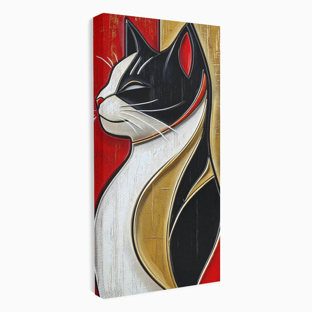Tablou Canvas Premium, LuxCanva® M1231, Felina de Colectie, Arta Moderna, Pisica, Portret, Rosu, Veselie, Abstract, Auriu, Profil, Texturat, Artistic, Birou, Living, Camera Copil