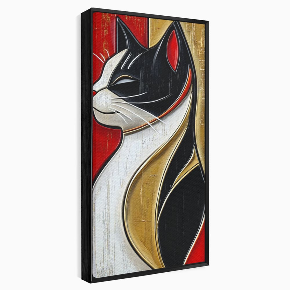 Tablou Canvas Premium, LuxCanva® M1231, Felina de Colectie, Arta Moderna, Pisica, Portret, Rosu, Veselie, Abstract, Auriu, Profil, Texturat, Artistic, Birou, Living, Camera Copil