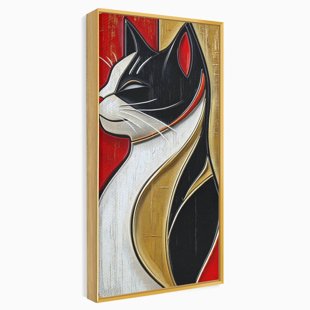 Tablou Canvas Premium, LuxCanva® M1231, Felina de Colectie, Arta Moderna, Pisica, Portret, Rosu, Veselie, Abstract, Auriu, Profil, Texturat, Artistic, Birou, Living, Camera Copil