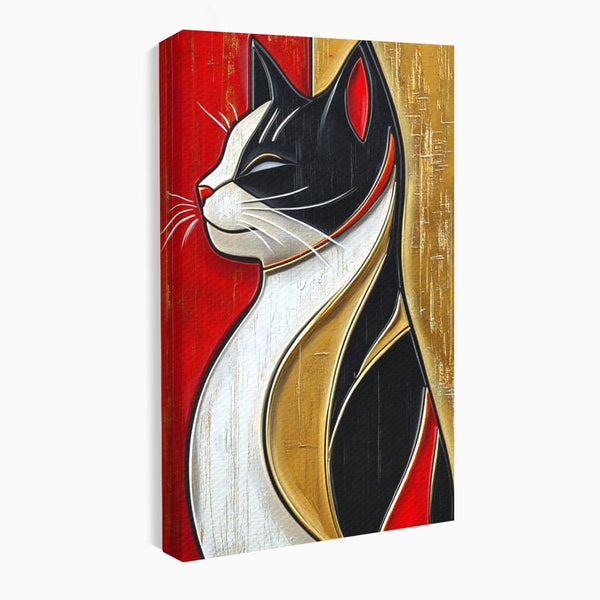 Tablou Canvas Premium, LuxCanva® M1231, Felina de Colectie, Arta Moderna, Pisica, Portret, Rosu, Veselie, Abstract, Auriu, Profil, Texturat, Artistic, Birou, Living, Camera Copil