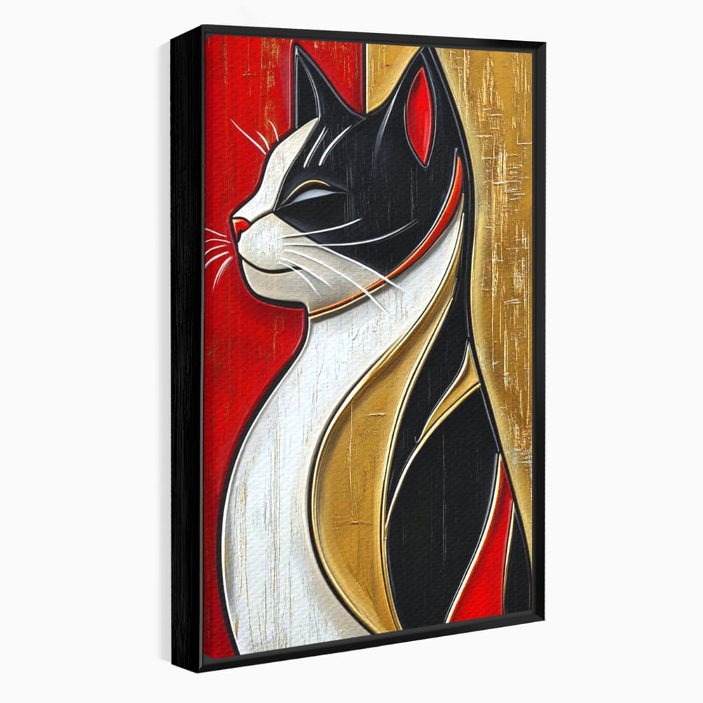 Tablou Canvas Premium, LuxCanva® M1231, Felina de Colectie, Arta Moderna, Pisica, Portret, Rosu, Veselie, Abstract, Auriu, Profil, Texturat, Artistic, Birou, Living, Camera Copil