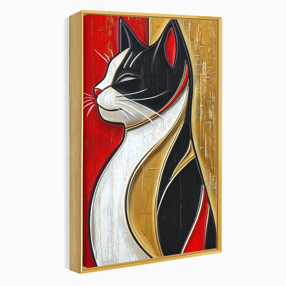 Tablou Canvas Premium, LuxCanva® M1231, Felina de Colectie, Arta Moderna, Pisica, Portret, Rosu, Veselie, Abstract, Auriu, Profil, Texturat, Artistic, Birou, Living, Camera Copil