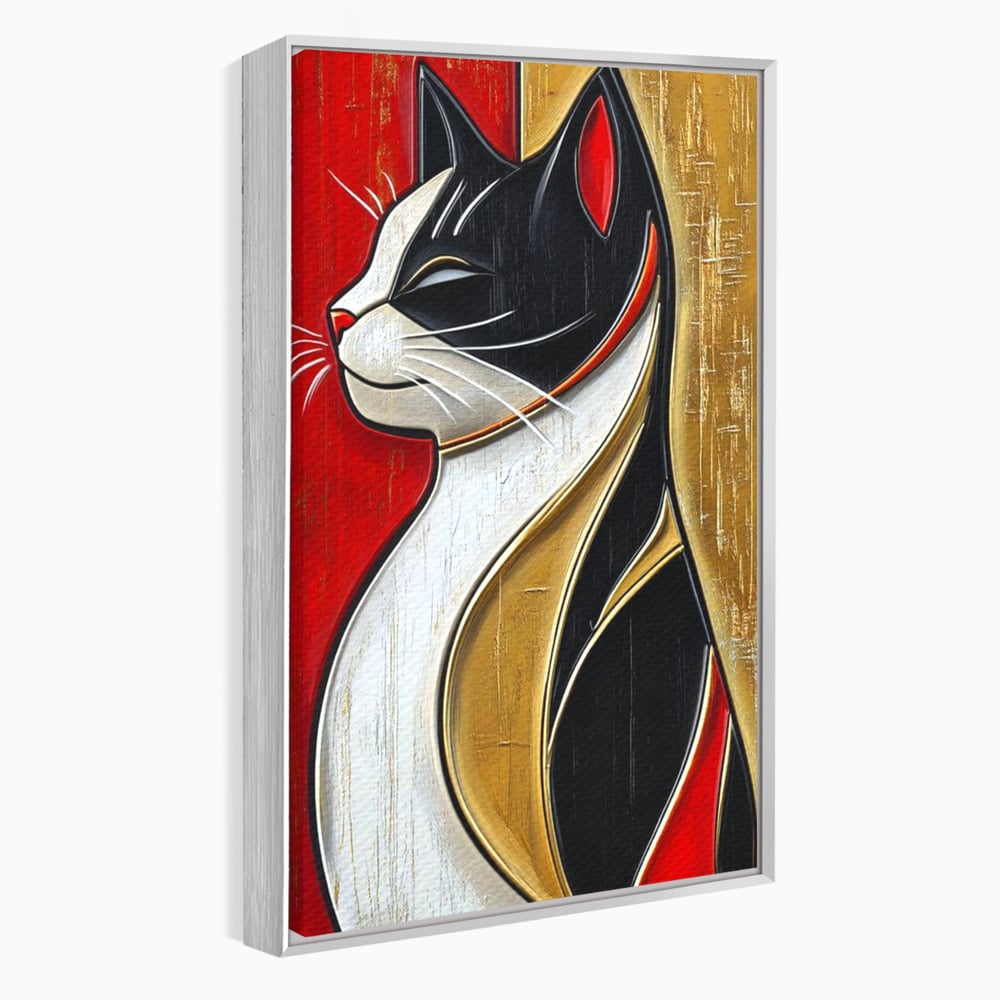 Tablou Canvas Premium, LuxCanva® M1231, Felina de Colectie, Arta Moderna, Pisica, Portret, Rosu, Veselie, Abstract, Auriu, Profil, Texturat, Artistic, Birou, Living, Camera Copil
