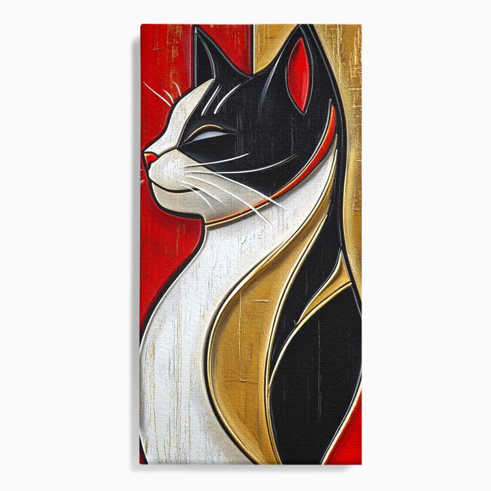 Tablou Canvas Premium, LuxCanva® M1231, Felina de Colectie, Arta Moderna, Pisica, Portret, Rosu, Veselie, Abstract, Auriu, Profil, Texturat, Artistic, Birou, Living, Camera Copil