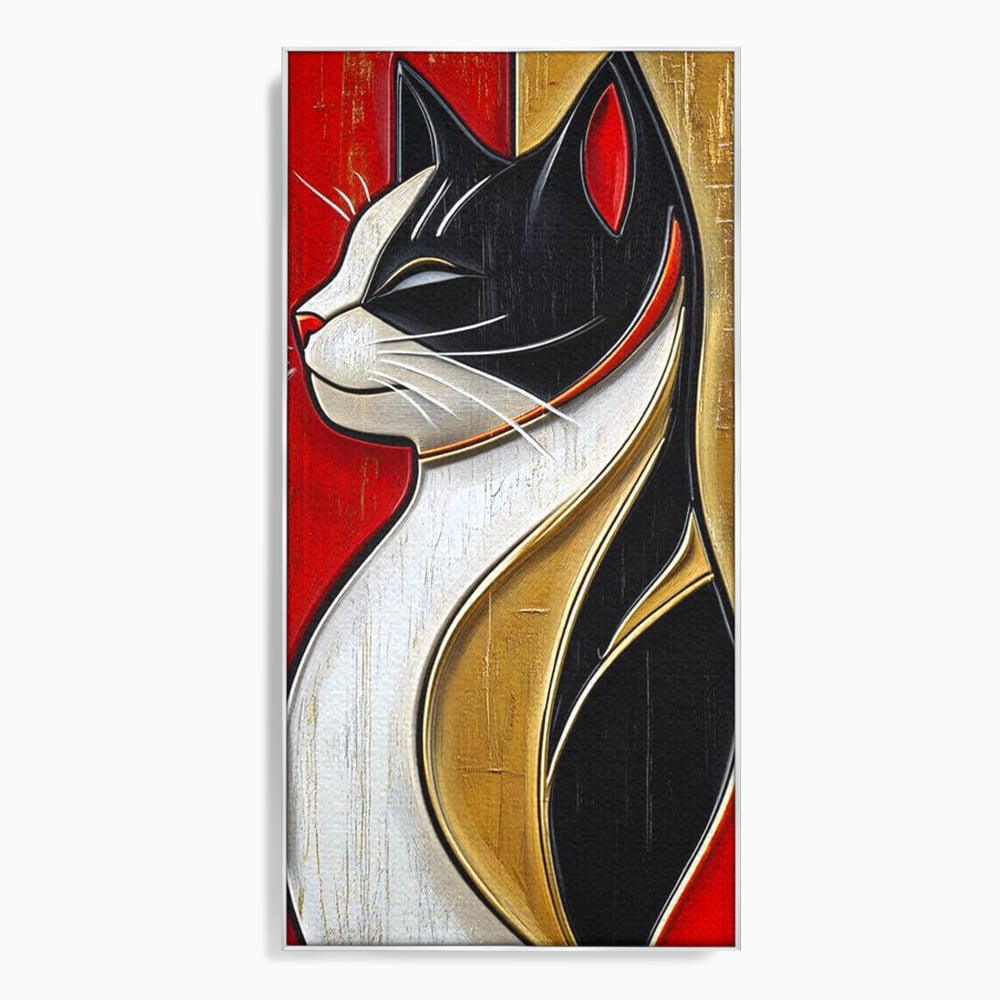 Tablou Canvas Premium, LuxCanva® M1231, Felina de Colectie, Arta Moderna, Pisica, Portret, Rosu, Veselie, Abstract, Auriu, Profil, Texturat, Artistic, Birou, Living, Camera Copil