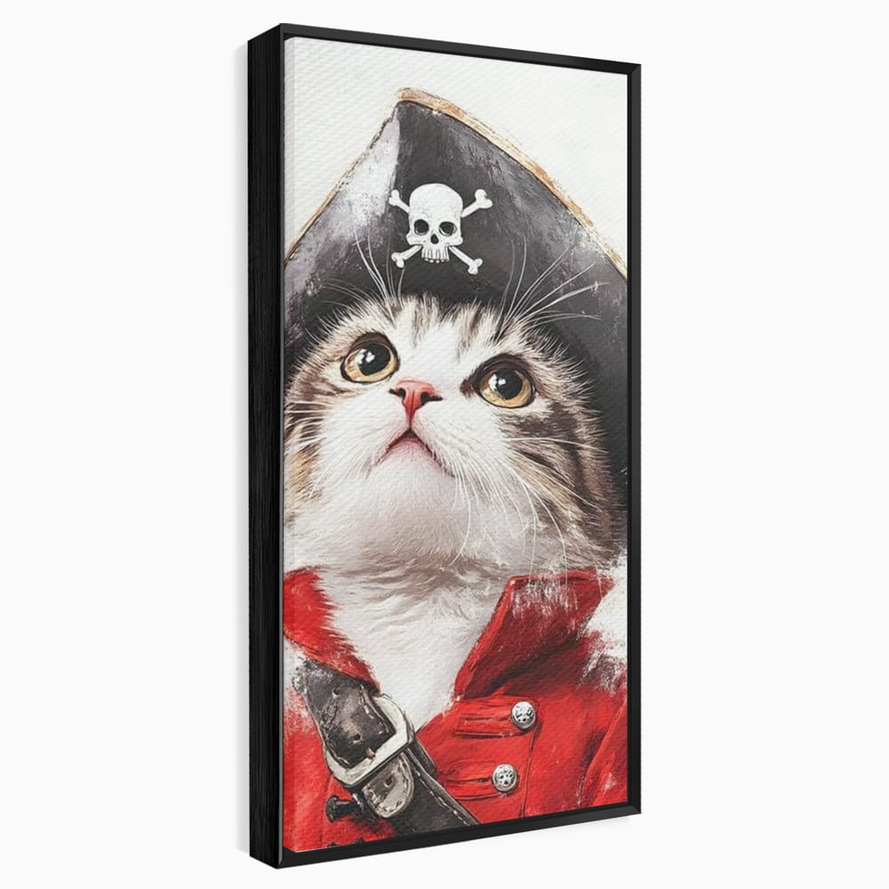 Leinwand Wandbild Leinwand Premium, LuxCanva® M1233, Kleines Piratenkätzchen, Kapitän, Hut, Abenteuer, Reise, Katze, Pirat, Piratenschiff, Anzug, Kindheit, Büro, Wohnen, Wohnzimmer, Babyzimmer